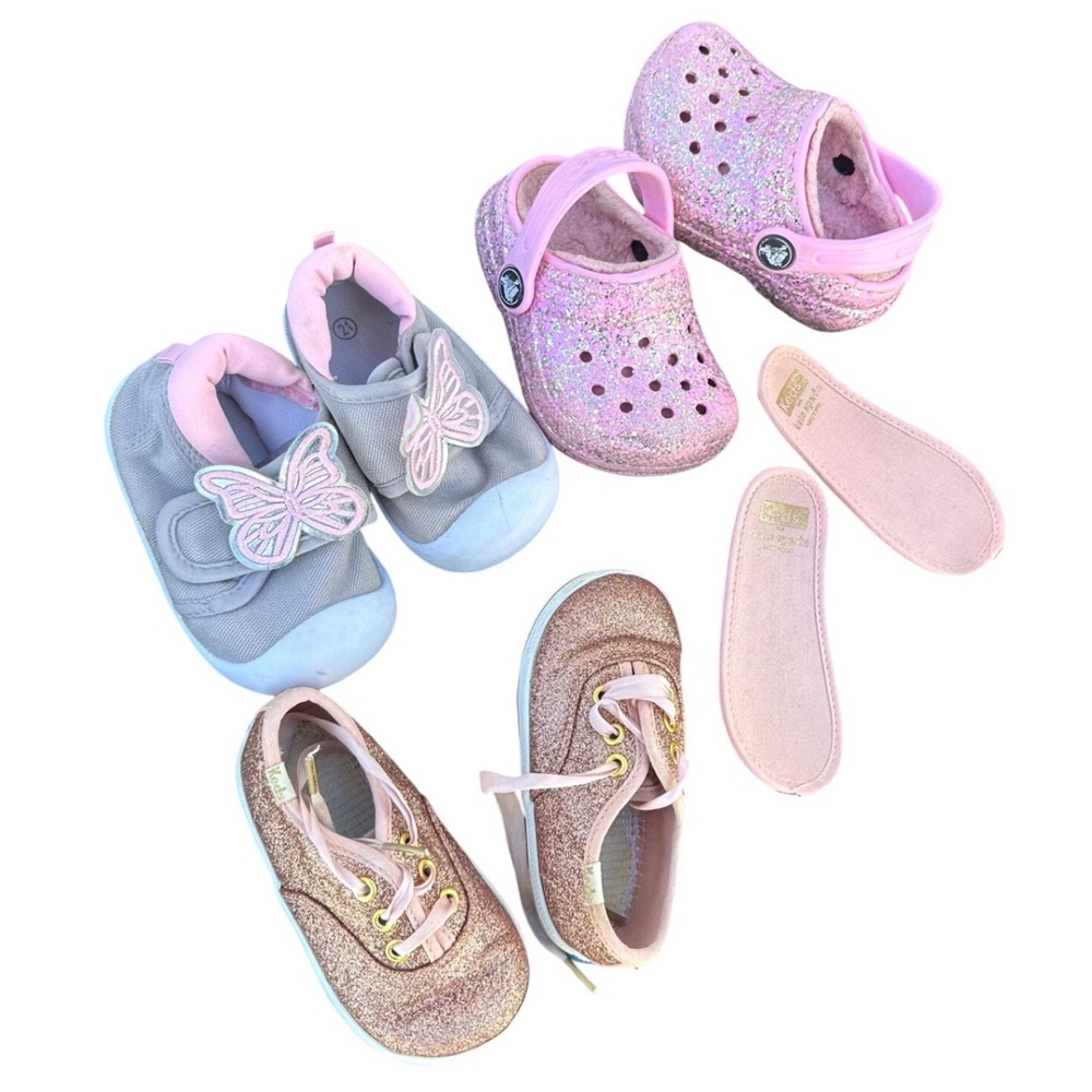 Baby Girl Size 4 Shoes Crocs Classic Lined Keds x Kate Spade Glitter Sneakers‎